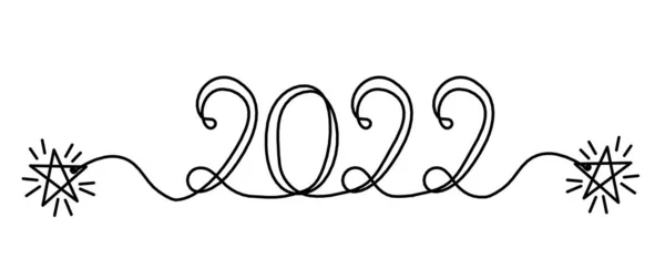 2022 年的书法题词 以星为连续线条 以白色为背景 — 图库矢量图片