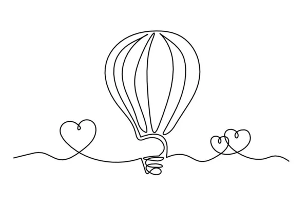 Abstract Air Balloon Hearts Line Drawing White Background — Stock Vector
