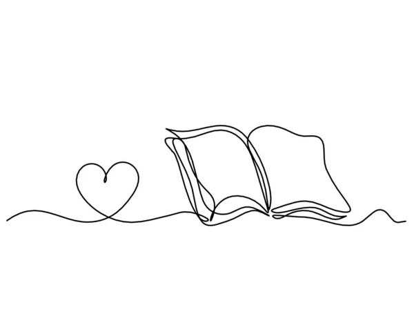 Abstraktní Otevřená Kniha Srdcem Jako Čára Kreslení Bílém Pozadí — Stockový vektor
