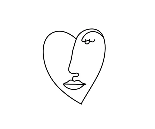 Cara Silueta Mujer Forma Corazón Como Imagen Dibujo Línea Blanco — Vector de stock