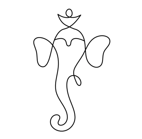 Silueta Del Señor Ganesha Como Dibujo Línea Sobre Fondo Blanco — Vector de stock