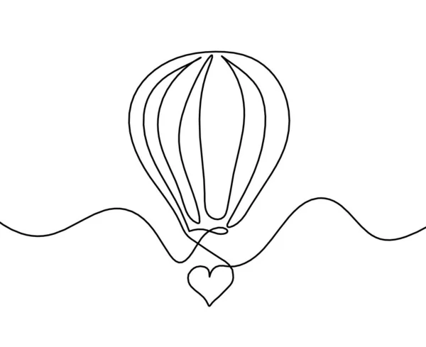 Abstrakt Luftballong Med Hjärtan Som Linje Ritning Vit Bakgrund — Stock vektor