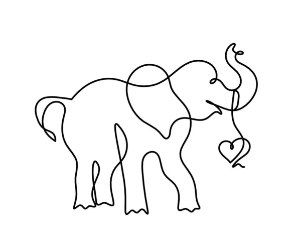 Silhuett Abstrakt Elefant Med Hjärta Som Linje Ritning Vitt — Stock vektor