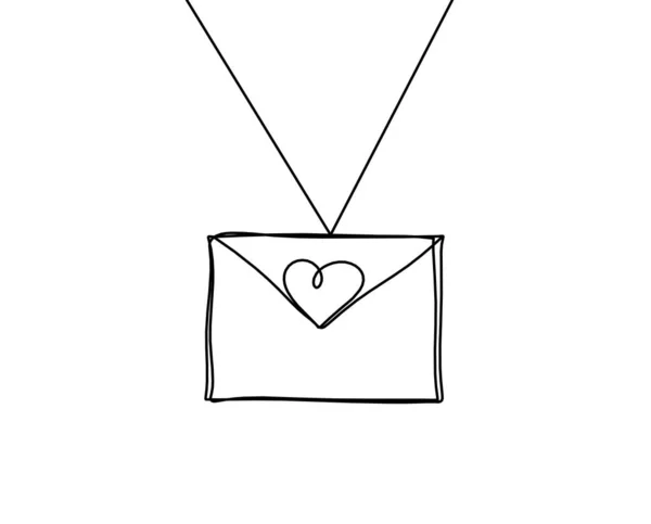 Abstraktní Papírová Obálka Srdcem Jako Čára Kreslení Bílém Pozadí — Stockový vektor