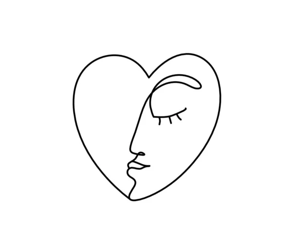 Woman Silhouette Face Shape Heart Line Drawing Picture White — Stock Vector