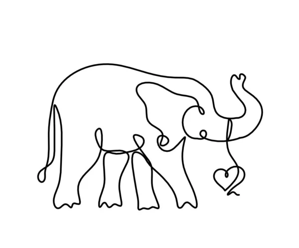 Silhuett Abstrakt Elefant Med Hjärta Som Linje Ritning Vitt — Stock vektor