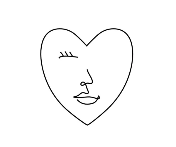Cara Silueta Mujer Forma Corazón Como Imagen Dibujo Línea Blanco — Vector de stock