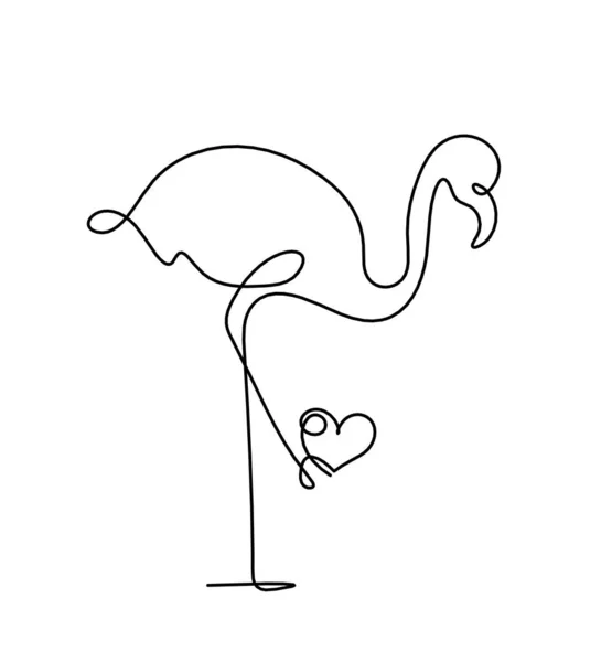 Silhouette Flamant Rose Abstrait Avec Cœur Comme Dessin Ligne Sur — Image vectorielle