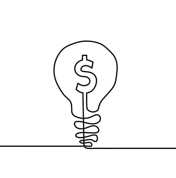 Abstrato Linhas Contínuas Desenho Como Lâmpada Dólares Sobre Fundo Branco — Vetor de Stock