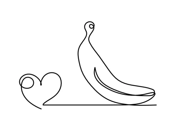 Rajzoló Vonal Banán Szív Fehér Háttér — Stock Vector