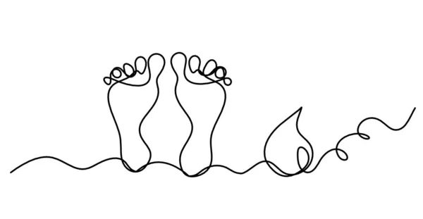 白い線画として水を垂らす抽象的な足のシルエット — ストックベクタ