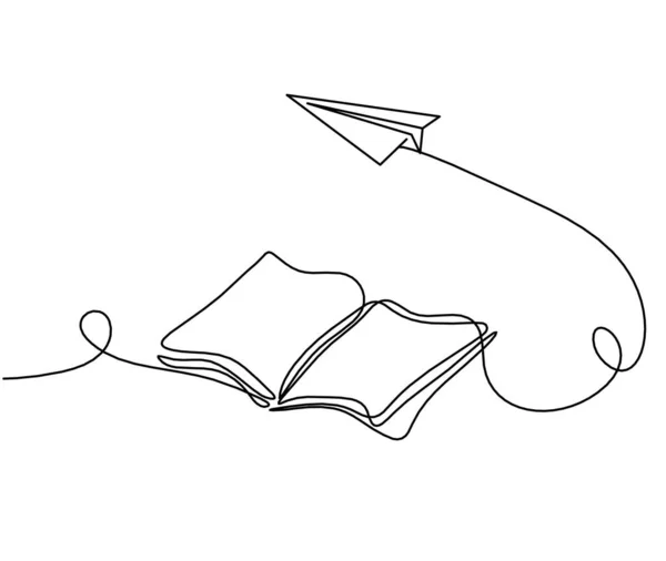 Абстрактная Открытая Книга Бумажной Плоскостью Виде Линии Белом Фоне — стоковый вектор