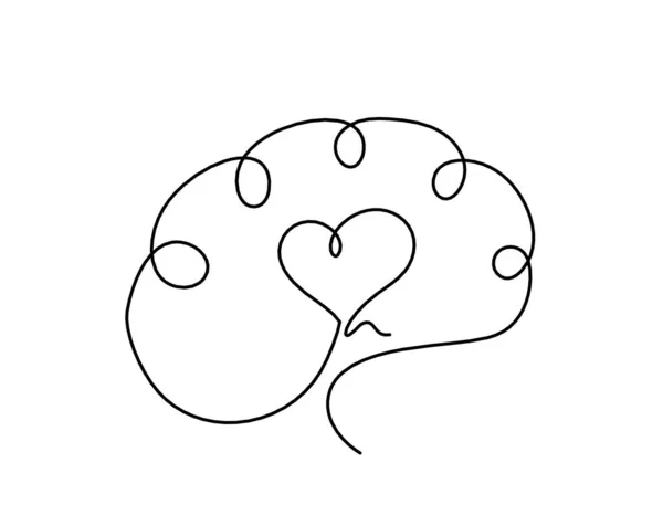 Hombre Silueta Cerebro Corazón Como Dibujo Línea Sobre Fondo Blanco — Vector de stock