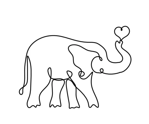 Silhouette Elefante Astratto Con Cuore Come Linea Disegno Bianco — Vettoriale Stock