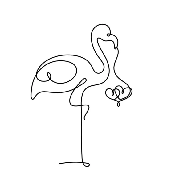 Silhueta Flamingo Abstrato Com Coração Como Desenho Linha Branco — Vetor de Stock