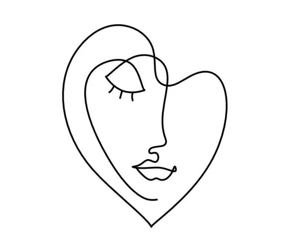 Woman Silhouette Face Shape Heart Line Drawing Picture White — Stock Vector