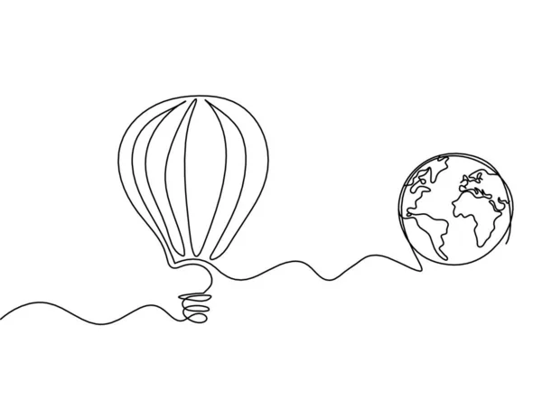 Balão Abstrato Com Mapa Terra Como Desenho Linha Sobre Fundo — Vetor de Stock