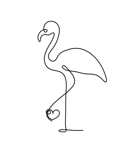 Soyut Flamingo Silueti Beyaz Üzerine Çizgi Çizen Bir Kalple — Stok Vektör