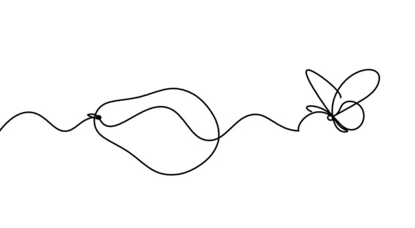 Menggambar Garis Alpukat Dengan Kupu Kupu Pada Latar Belakang Putih - Stok Vektor
