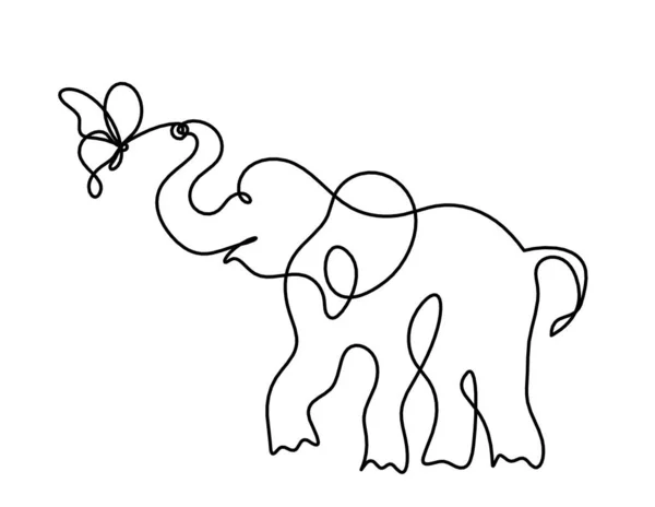 Silueta Elefante Abstracto Con Mariposa Como Dibujo Línea Sobre Blanco — Vector de stock