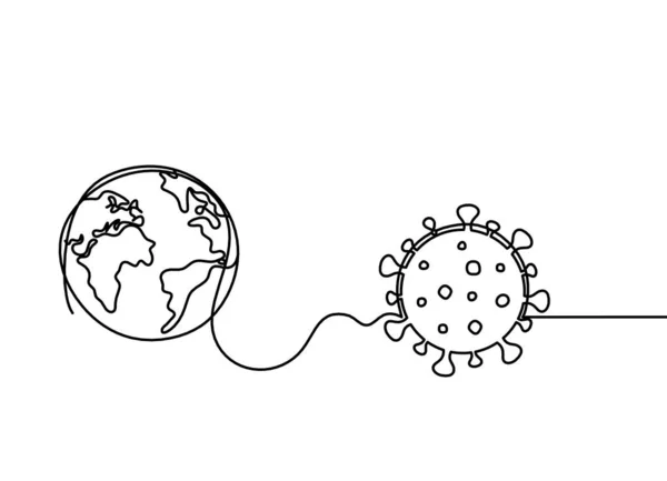 Segno Astratto Virus Corona Globo Come Linea Disegno Sfondo Bianco — Vettoriale Stock