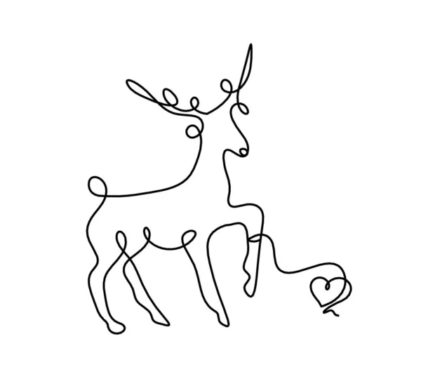 白線画としての抽象的な鹿とハートのシルエット — ストックベクタ