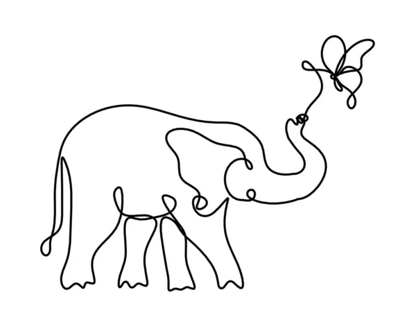 Silueta Elefante Abstracto Con Mariposa Como Dibujo Línea Sobre Blanco — Archivo Imágenes Vectoriales