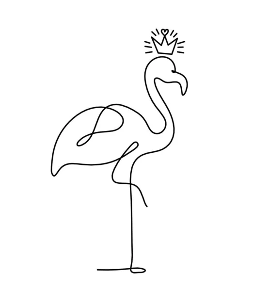 Silhuett Abstrakt Flamingo Med Krona Som Linje Ritning Vitt — Stock vektor