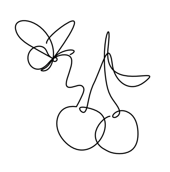 白地に蝶と線桜を描く — ストックベクタ