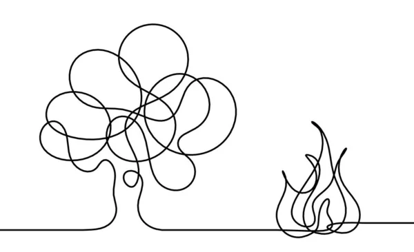 Fuoco Astratto Con Albero Come Linea Disegno Sfondo Bianco — Vettoriale Stock