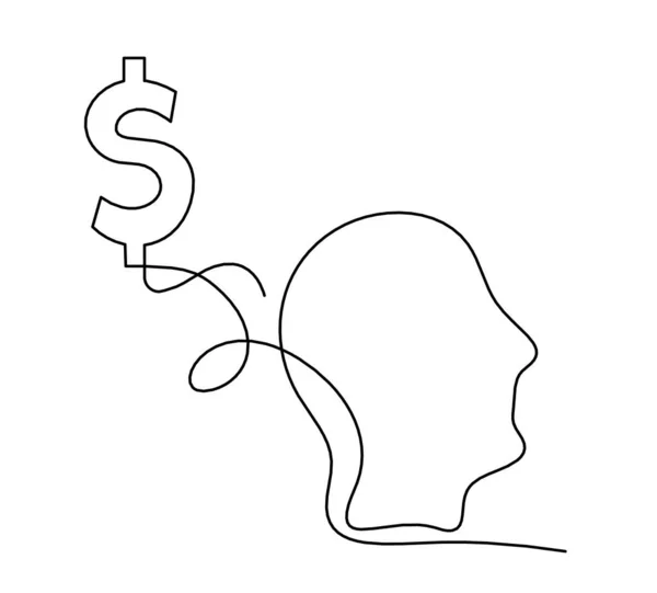 Profil Silhouette Homme Avec Signe Dollar Comme Dessin Ligne Sur — Image vectorielle
