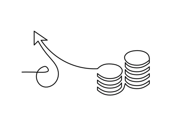 抽象硬币和箭头作为白色背景上的连续线条 — 图库矢量图片