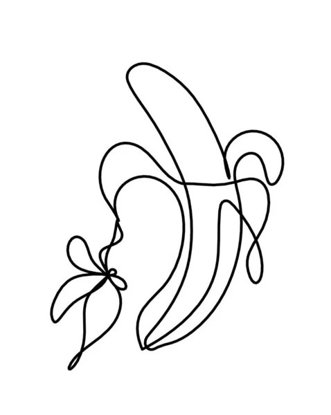 Linea Disegno Banana Con Farfalla Sullo Sfondo Bianco — Vettoriale Stock