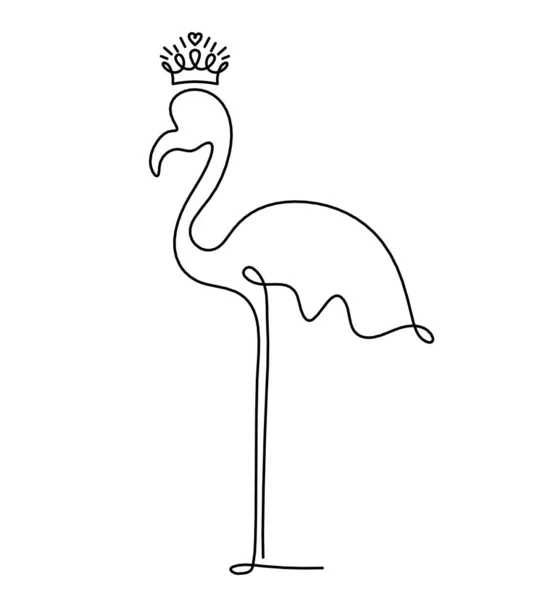 Силуэт Абстрактного Фламинго Короной Виде Линии Рисующей Белом — стоковый вектор