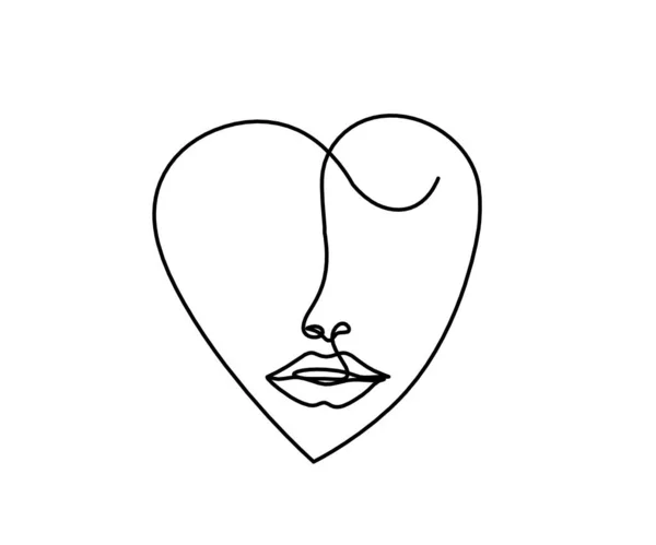 Cara Silueta Mujer Forma Corazón Como Imagen Dibujo Línea Blanco — Archivo Imágenes Vectoriales
