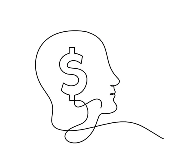 Man Silhouette Profile Sign Dollar Line Drawing White Background — Stock Vector