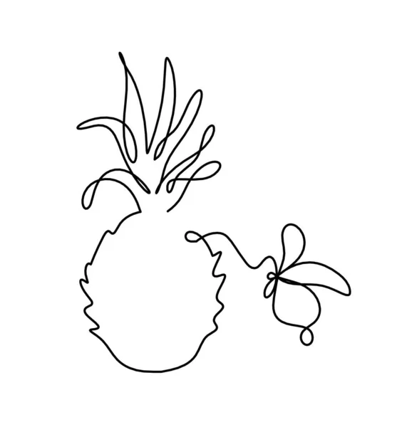 Zeichnungslinie Ananas Und Schmetterling Auf Weißem Hintergrund — Stockvektor