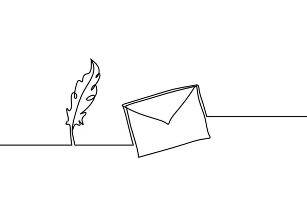 Abstracte Papieren Enveloppe Met Veer Als Lijntekening Witte Achtergrond — Stockvector