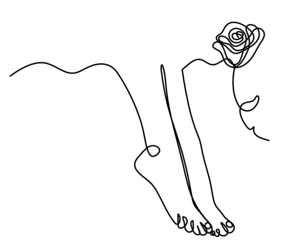 白地に線画としての抽象的な足と花のシルエット — ストックベクタ