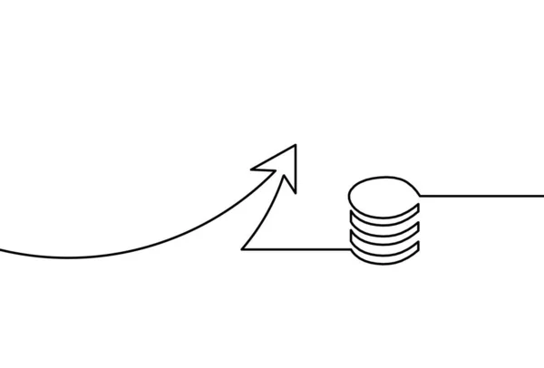 Monedas Abstractas Flecha Como Líneas Continuas Dibujando Sobre Fondo Blanco — Vector de stock