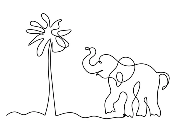 Silueta Elefante Abstracto Con Árbol Como Dibujo Línea Sobre Blanco — Archivo Imágenes Vectoriales