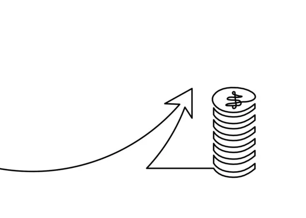 Abstrakte Münzen Und Pfeil Als Durchgehende Linien Auf Weißem Hintergrund — Stockvektor