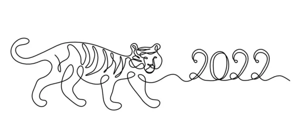 Silueta Tigre Abstracto Con Año 2022 Como Dibujo Línea Sobre — Vector de stock