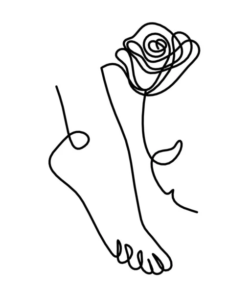 Silhouette Pied Abstrait Fleur Comme Dessin Ligne Sur Blanc — Image vectorielle