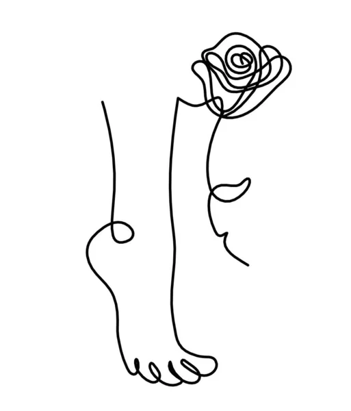 Silhouette Pied Abstrait Fleur Comme Dessin Ligne Sur Blanc — Image vectorielle