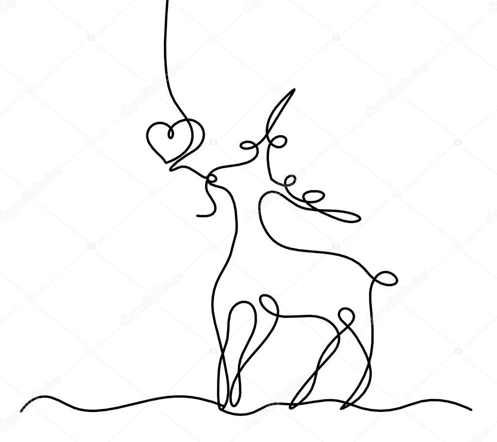 Silhouette of abstract deer and heart as line drawing on white