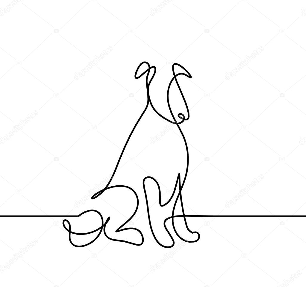 Silhouette of abstract dog as line drawing on white