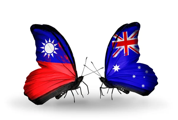 Motýli s příznaky Tchaj-wanu a Austrálie — Stock fotografie