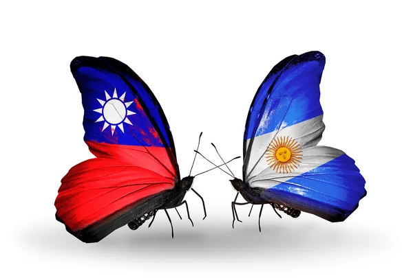 Butterflies with Taiwan and Argentina flags — Stock Photo, Image