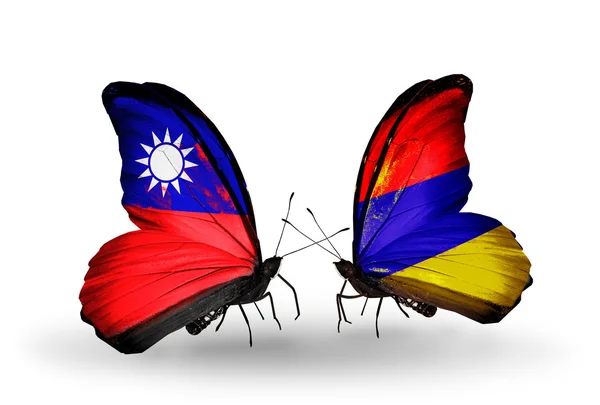 Butterflies with Taiwan and Armenia flags — Stock Photo, Image